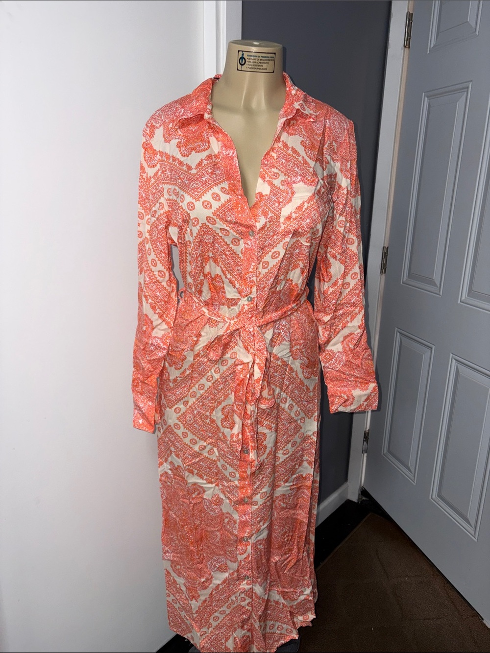 Coral Paisley Button-Front Maxi Dress